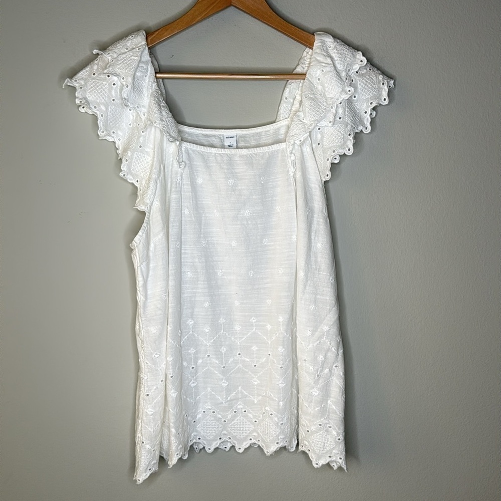Old Navy Eyelet Ruffle Sleeve Tank Top in White Size Large